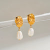 Retro Geometric Pearl Encrusted Stainless Steel Earrings For Women With In Furnace Vacuum Plated 18K Gold Finish Simple Fashion Jewelry