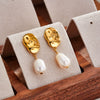 Retro Geometric Pearl Encrusted Stainless Steel Earrings For Women With In Furnace Vacuum Plated 18K Gold Finish Simple Fashion Jewelry