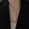 Wholesale Jewelry Retro Geometric Pearl Iron Inlaid Gold Necklace
