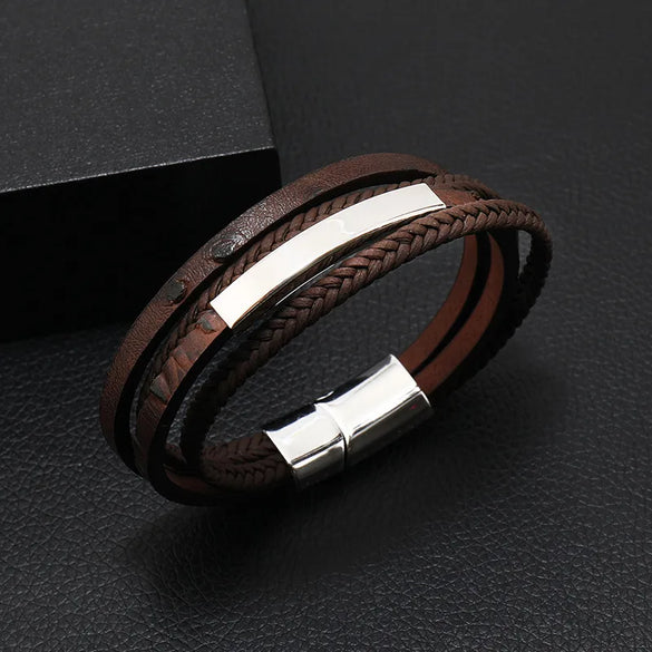 Retro Geometric Pu Leather Alloy Men'S Bracelets Men Cord & Leather Bracelets