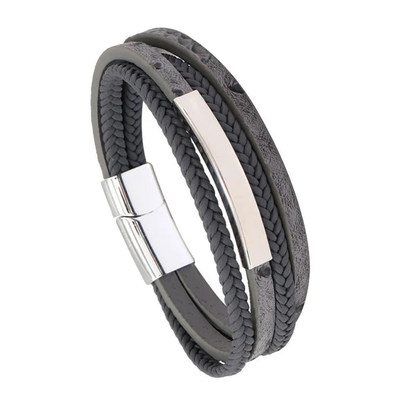 Retro Geometric Pu Leather Alloy Men'S Bracelets Men Cord & Leather Bracelets
