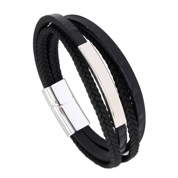 Retro Geometric Pu Leather Alloy Men'S Bracelets Men Cord & Leather Bracelets