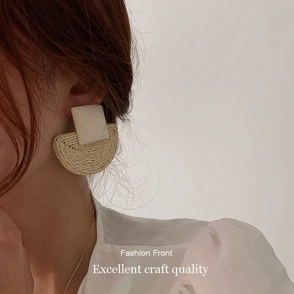 Retro Geometric Rattan Woven Drop Earrings Hand Knitted Chic Elegant Simple Earrings