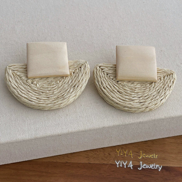 Retro Geometric Rattan Woven Drop Earrings Hand Knitted Chic Elegant Simple Earrings