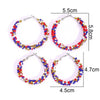 Retro Geometric Resin Beaded Hoop Earrings In Red Blue And White Unisex Statement Jewelry
