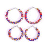 Retro Geometric Resin Beaded Hoop Earrings In Red Blue And White Unisex Statement Jewelry