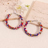 Retro Geometric Resin Beaded Hoop Earrings In Red Blue And White Unisex Statement Jewelry