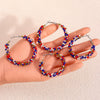 Retro Geometric Resin Beaded Hoop Earrings In Red Blue And White Unisex Statement Jewelry