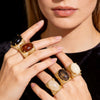Retro Geometric Resin Gemstone Statement Ring For Women Polished Zinc Alloy Star Pattern Index Finger Jewelry