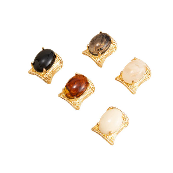 Retro Geometric Resin Gemstone Statement Ring For Women Polished Zinc Alloy Star Pattern Index Finger Jewelry
