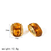 Retro Geometric Resin Stud Earrings For Women With Stainless Steel Posts And Real Gold Plated Finish Fashion Elegant Non Fading Jewelry
