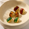 Retro Geometric Resin Stud Earrings For Women With Stainless Steel Posts And Real Gold Plated Finish Fashion Elegant Non Fading Jewelry
