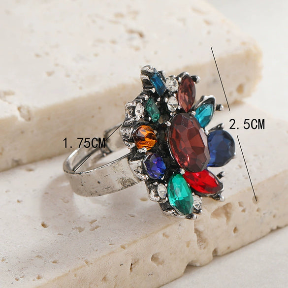 Retro Geometric Rhinestone Adjustable Index Finger Ring For Women Elegant Exaggerated Fashion Statement Ring