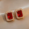 Retro Geometric Rhinestone Inlaid Square Earrings For Women Electroplated Palace Style Fashion Jewelry