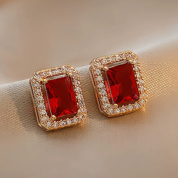 Retro Geometric Rhinestone Inlaid Square Earrings For Women Electroplated Palace Style Fashion Jewelry