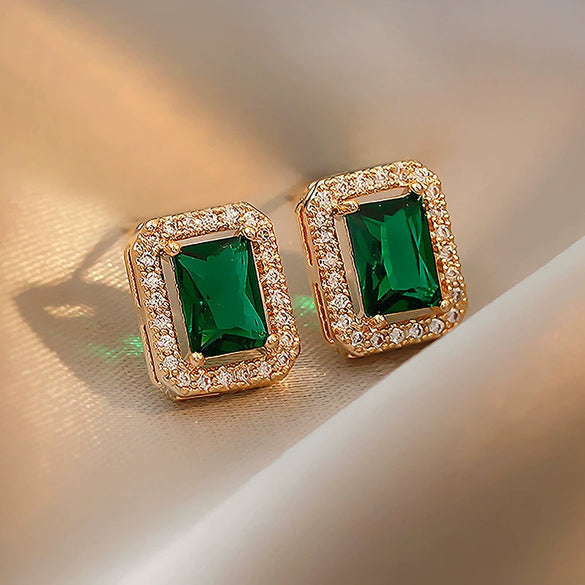 Retro Geometric Rhinestone Inlaid Square Earrings For Women Electroplated Palace Style Fashion Jewelry