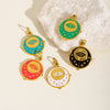 Retro Geometric Round Stainless Steel Pendant With Eyes Stars Sun And Dripping Oil Design