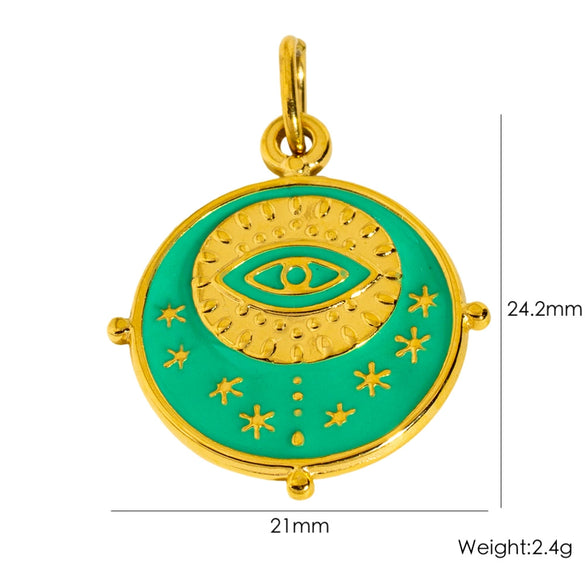 Retro Geometric Round Stainless Steel Pendant With Eyes Stars Sun And Dripping Oil Design