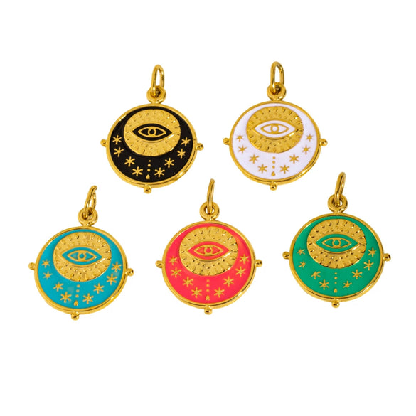 Retro Geometric Round Stainless Steel Pendant With Eyes Stars Sun And Dripping Oil Design