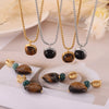 Retro Geometric Round Tiger's Eye Titanium Steel Earrings With Electroplating Treatment For Women