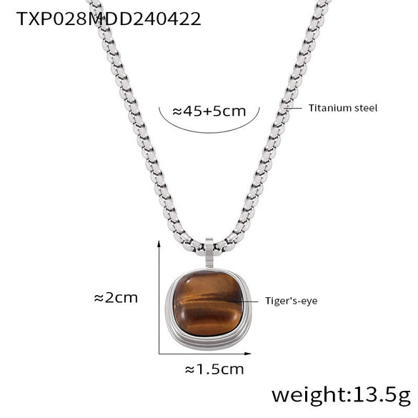 Retro Geometric Round Tiger's Eye Titanium Steel Earrings With Electroplating Treatment For Women