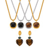 Retro Geometric Round Titanium Steel And Tiger's Eye Earrings With Electroplating For Women