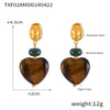 Retro Geometric Round Titanium Steel And Tiger's Eye Earrings With Electroplating For Women