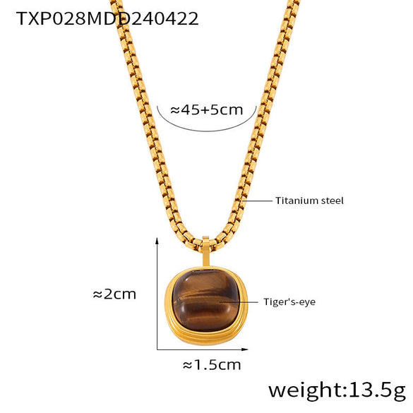 Retro Geometric Round Titanium Steel And Tiger's Eye Earrings With Electroplating For Women