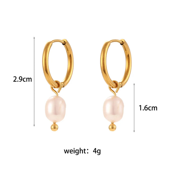 Retro Geometric Inlay 304 Stainless Steel Artificial Pearls 18K Gold Plated Earrings