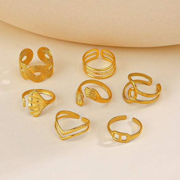 Retro Geometric Stainless Steel Plating Open Rings