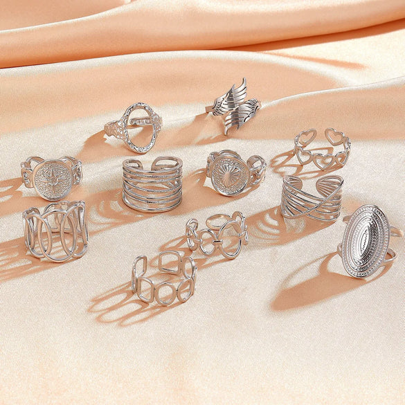 Retro Geometric Stainless Steel Plating Open Rings