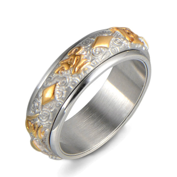 Retro Geometric Stainless Steel Rotating Mantra Ring For Men And Women With Oiled Finish Jewelry