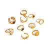 Retro Geometric Sunburst Alloy Ring Set With Open Adjustable Stackable Design Polished Electroplated Fashion Jewelry For Women