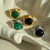 Retro Geometric Titanium Steel Inlay Natural Stone Rings