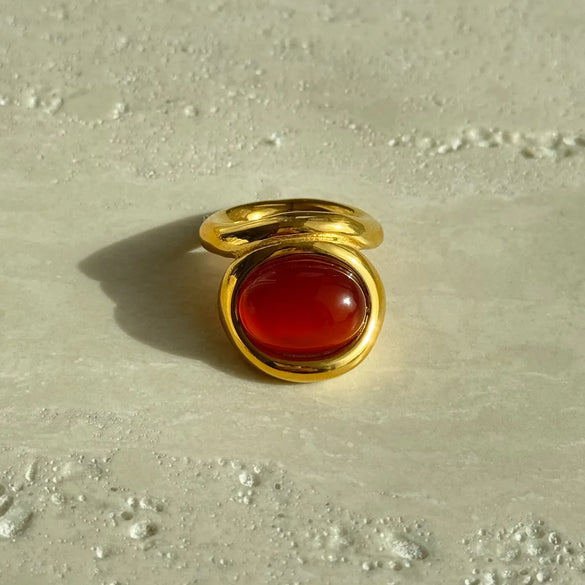 Retro Geometric Titanium Steel Inlay Natural Stone Rings