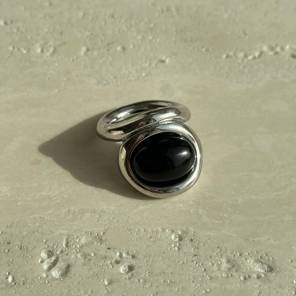 Retro Geometric Titanium Steel Inlay Natural Stone Rings