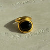 Retro Geometric Titanium Steel Inlay Natural Stone Rings