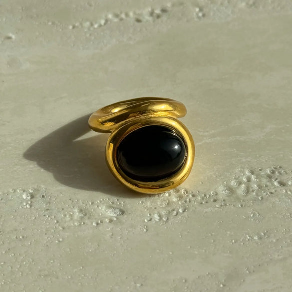 Retro Geometric Titanium Steel Inlay Natural Stone Rings
