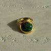 Retro Geometric Titanium Steel Inlay Natural Stone Rings
