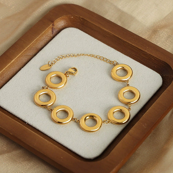 Retro Geometric Titanium Steel Jewelry Suit For Women With Electroplating Ring Earrings And Bracelet