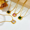 Retro Geometric Titanium Steel Octagon Zircon Pendant Necklace Box Chain For Women