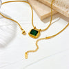 Retro Geometric Titanium Steel Octagon Zircon Pendant Necklace Box Chain For Women