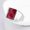 Retro Geometric Stainless Steel Ring With Pomegranate Red Accent Electroplated Unisex Statement Jewelry