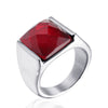 Retro Geometric Stainless Steel Ring With Pomegranate Red Accent Electroplated Unisex Statement Jewelry