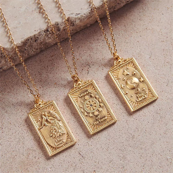 Retro Geometric Titanium Steel Tarot Pendant Necklace With Electroplating For Women