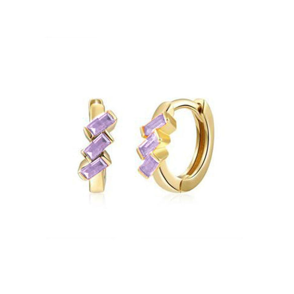 Retro Geometric U Shaped Rectangular Zircon Earrings For Women Silver Needle And Copper Electroplated Multicolor Ear Buckle Earrings