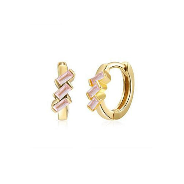 Retro Geometric U Shaped Rectangular Zircon Earrings For Women Silver Needle And Copper Electroplated Multicolor Ear Buckle Earrings