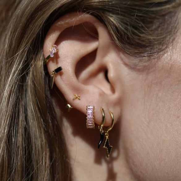 Retro Geometric U Shaped Rectangular Zircon Earrings For Women Silver Needle And Copper Electroplated Multicolor Ear Buckle Earrings