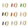 Retro Geometric U Shaped Rectangular Zircon Earrings For Women Silver Needle And Copper Electroplated Multicolor Ear Buckle Earrings