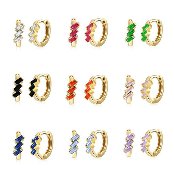 Retro Geometric U Shaped Rectangular Zircon Earrings For Women Silver Needle And Copper Electroplated Multicolor Ear Buckle Earrings